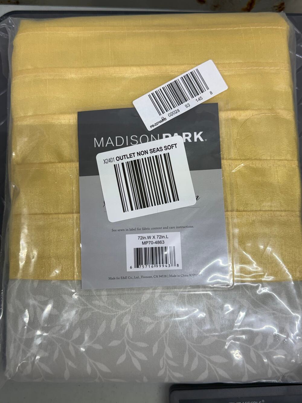 Madison Park Shower Curtain 72x72 Yellow Gray Leaf – New